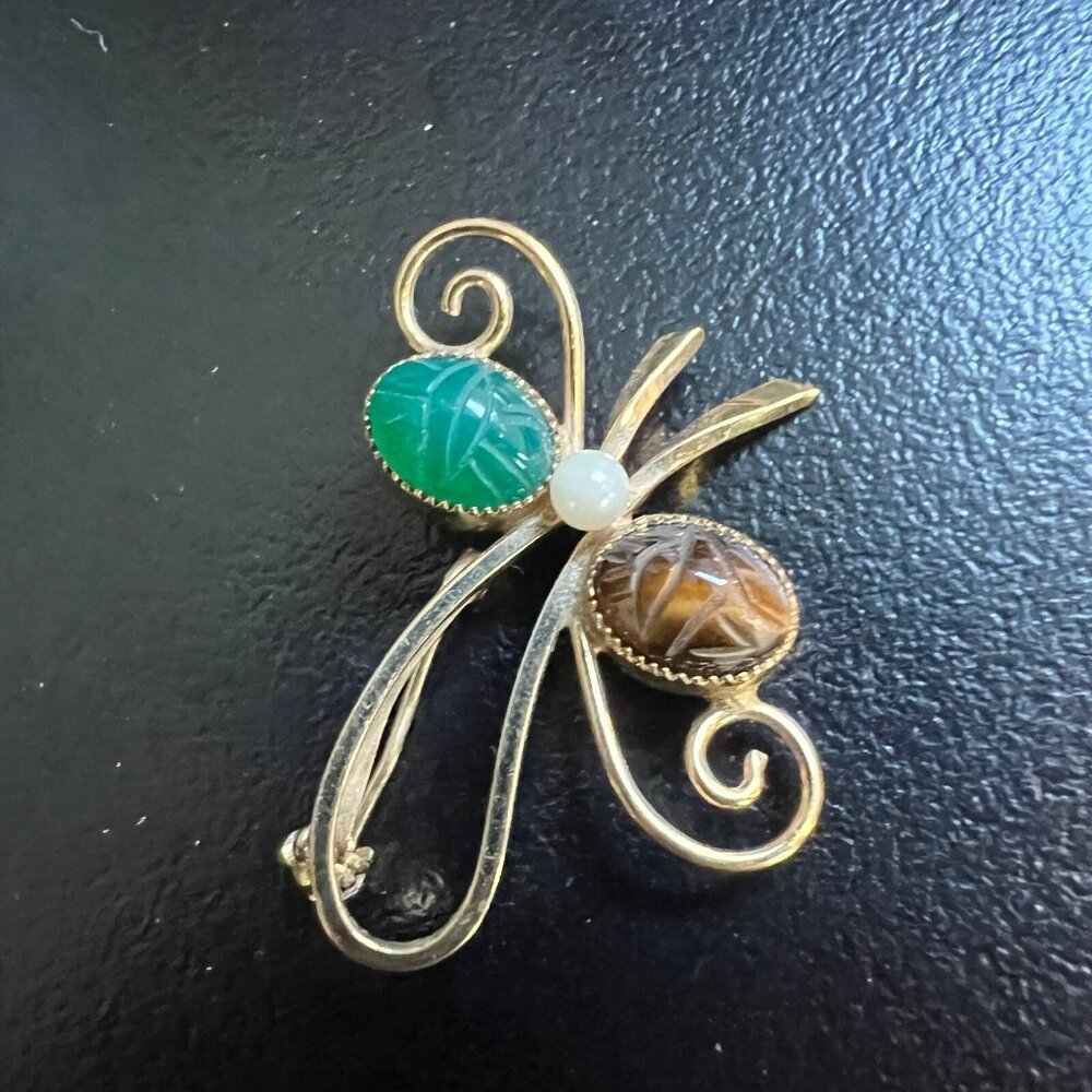 Vintage Wells Brooch Freeform Gold Filled Scarab 14K Gold‎ Filled Pin